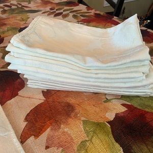 Cream satin like dinner napkins.